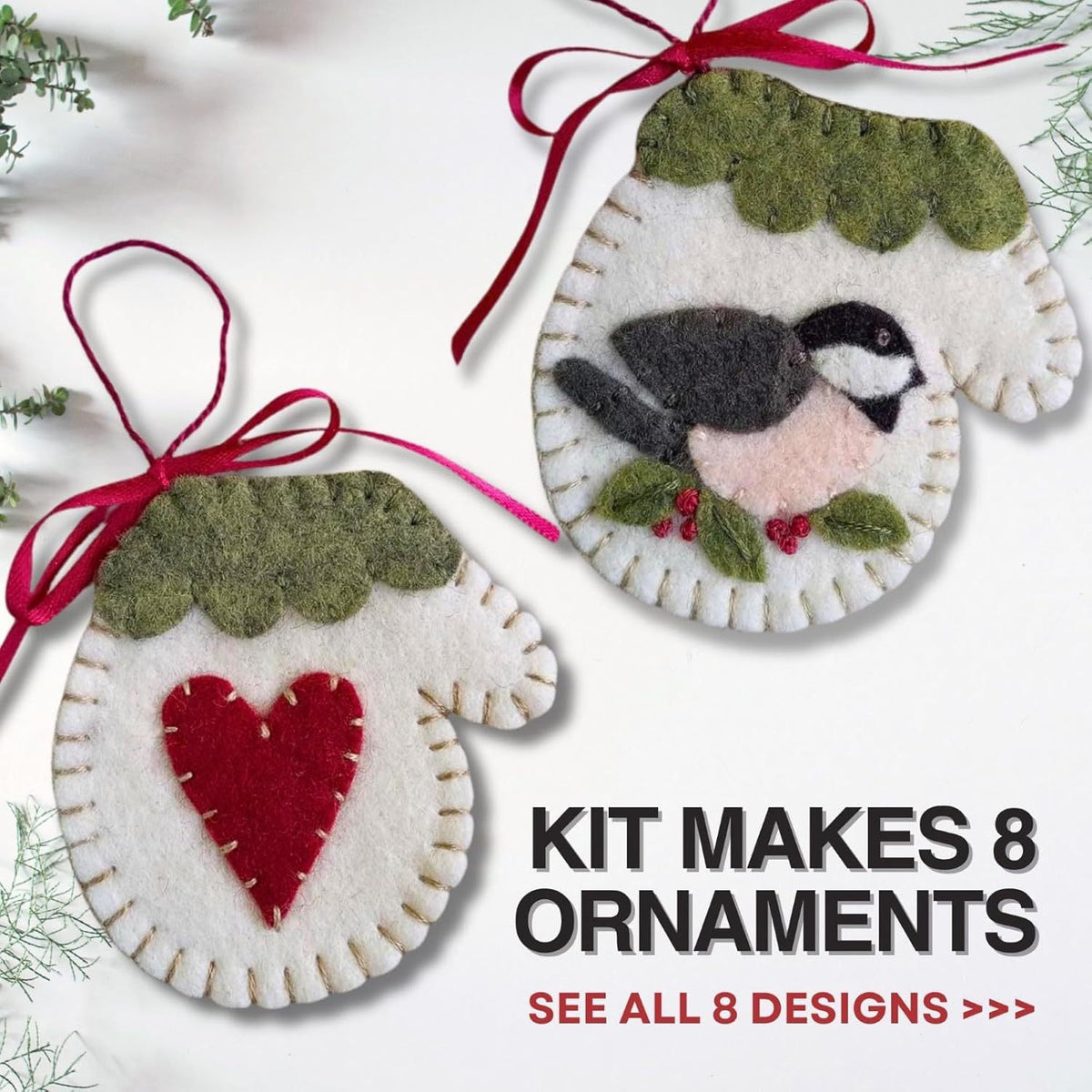Pre-Cut Wool Blend Felt Holiday Hearts Ornament Kit