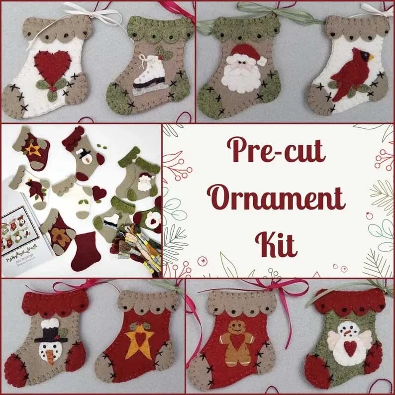 Pre-Cut Wool Blend Felt Holiday Hearts Ornament Kit