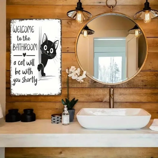 🐾💕 Vintage Cat Bathroom Sign - "Welcome to the Bathroom"