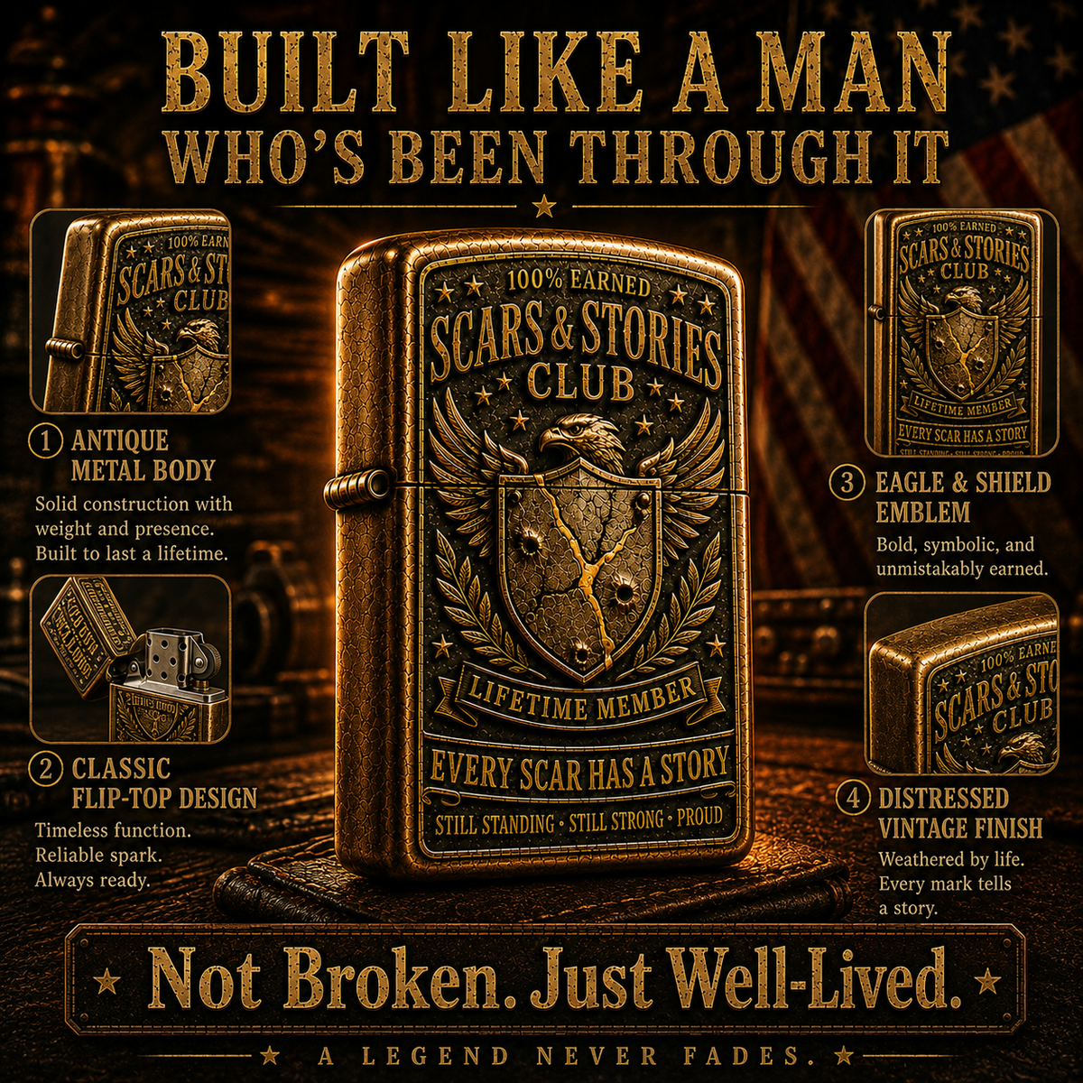 🦅 Scars & Stories Club Vintage Lighter | 2026 Limited Edition Collectible Metal Lighter