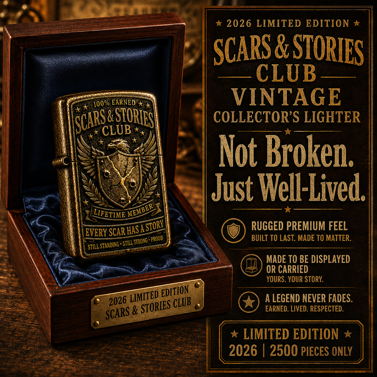 🦅 Scars & Stories Club Vintage Lighter | 2026 Limited Edition Collectible Metal Lighter