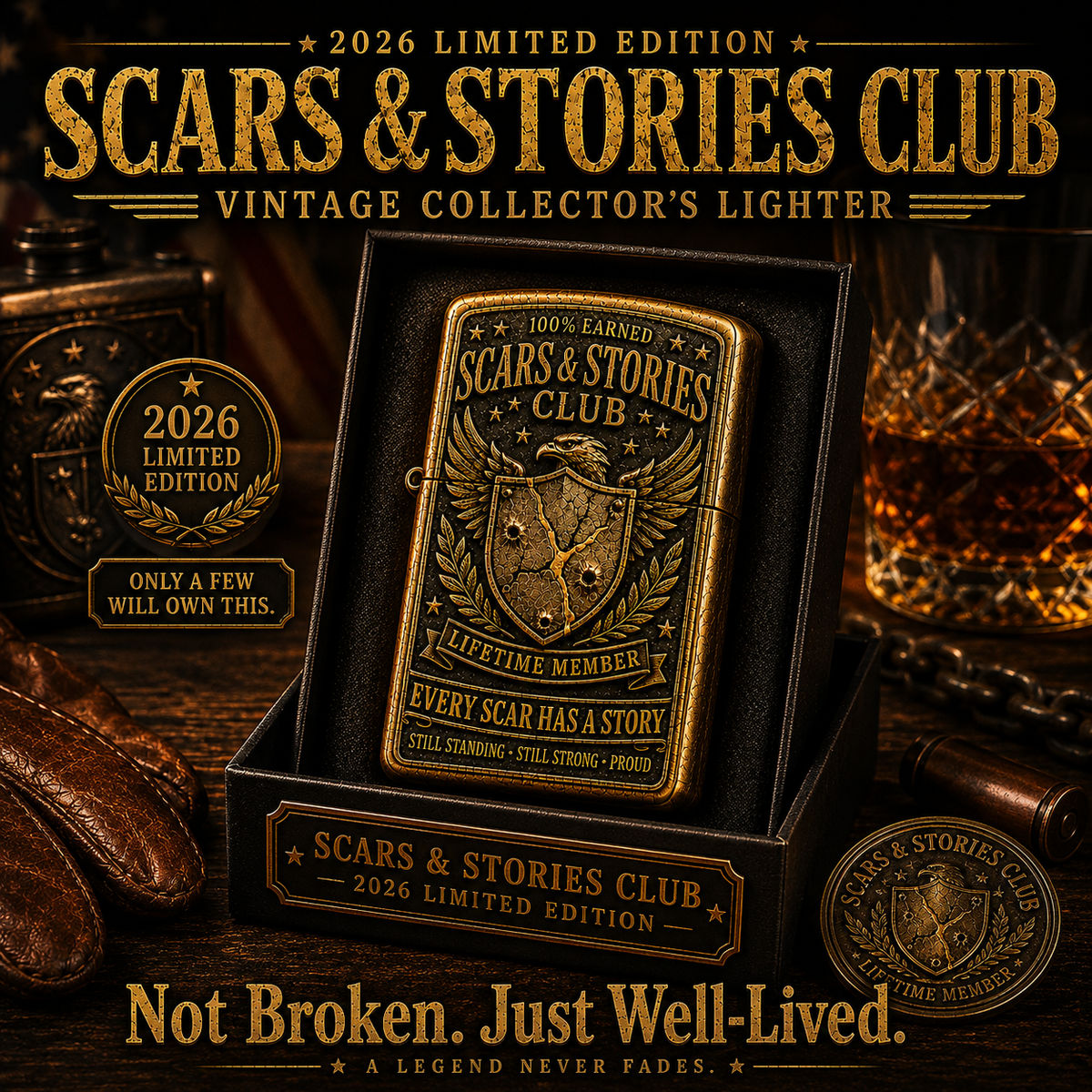 🦅 Scars & Stories Club Vintage Lighter | 2026 Limited Edition Collectible Metal Lighter