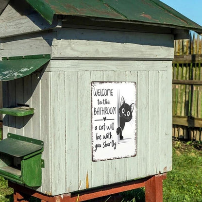 🐾💕 Vintage Cat Bathroom Sign - "Welcome to the Bathroom"