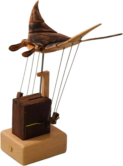🦈Handmade Wooden Bionic Manta Rayy Dynamic Model, Mechanical Transmission Marine Biological, Desktop Relaxation Decor Gift