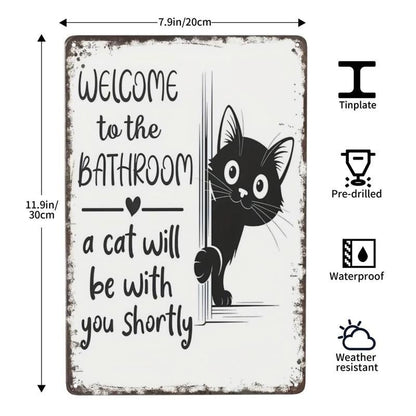 🐾💕 Vintage Cat Bathroom Sign - "Welcome to the Bathroom"