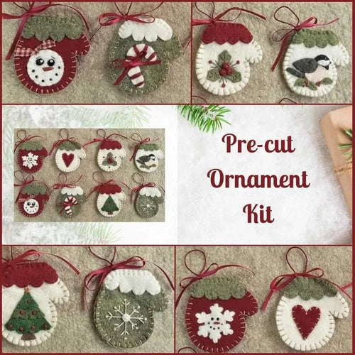 Pre-Cut Wool Blend Felt Holiday Hearts Ornament Kit