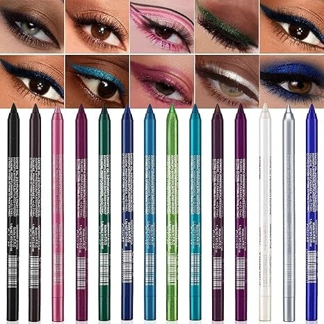 14-Pack Eyeliner Pencil Waterproof Colored Gel Liners with Metallic & Shimmer Finishes Smudge-Proof