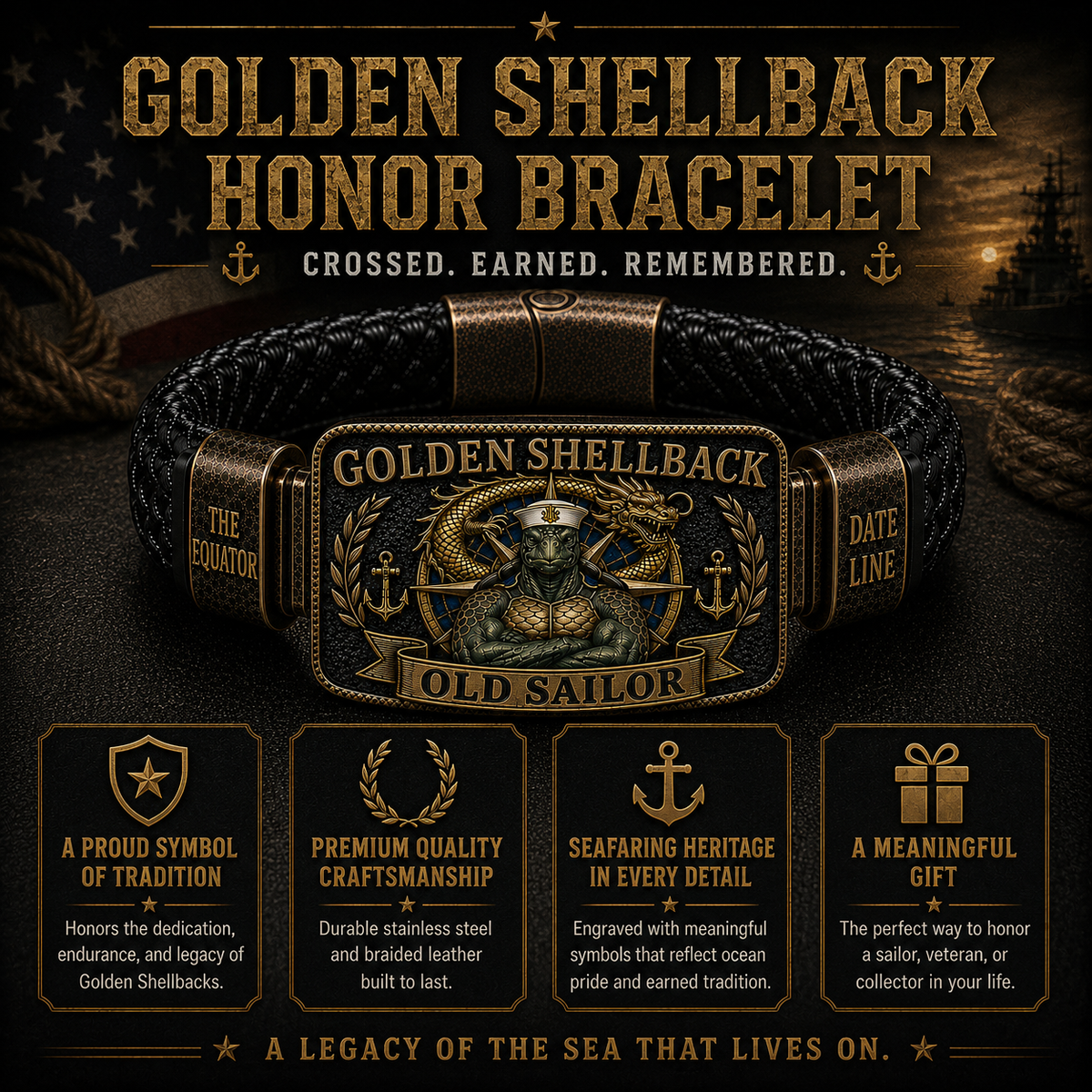 ⚓Last Day Promo: 49% OFF - 🐢Golden Shellback Old Sailor Honor Bracelet