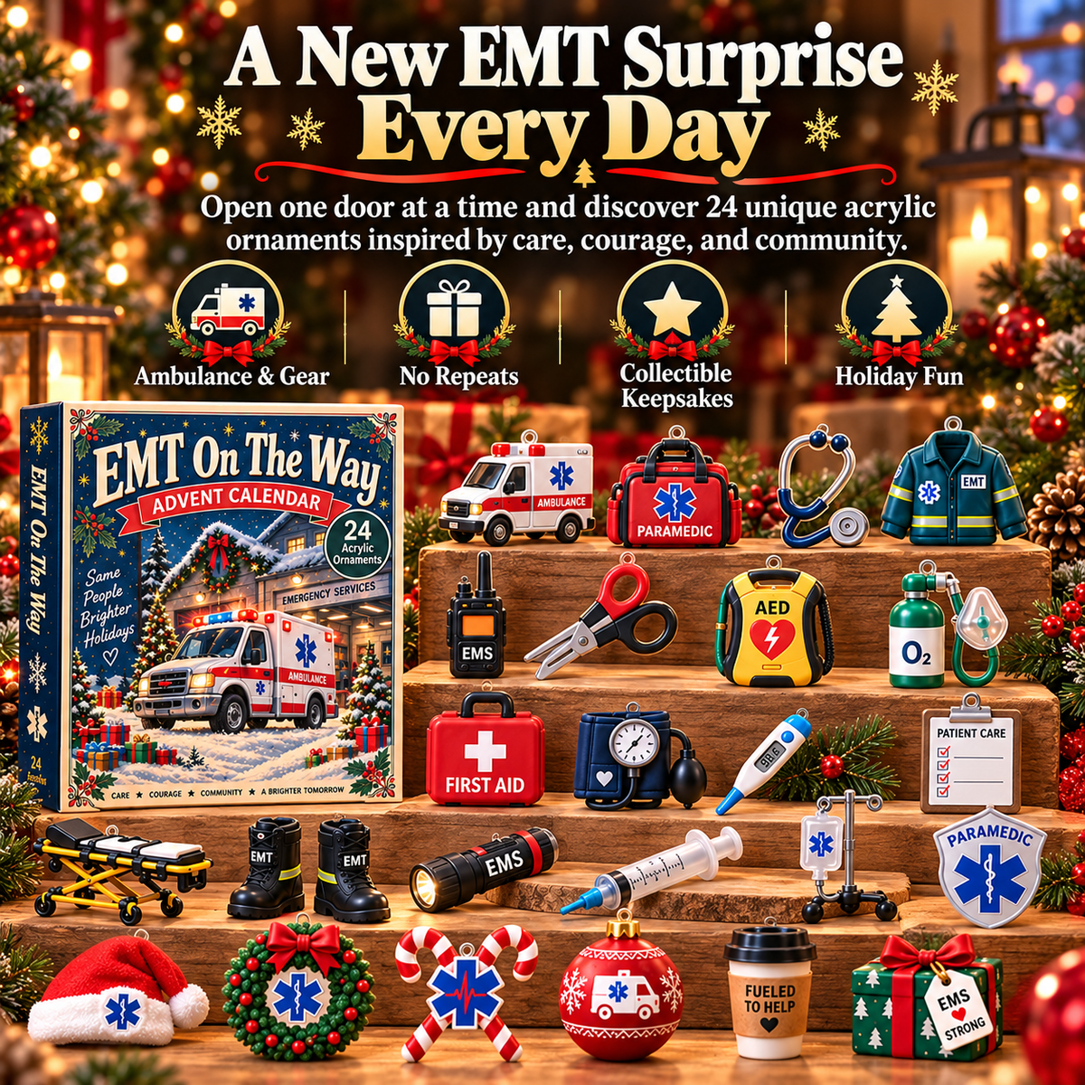 CHRISTMAS KICKOFF 40% OFF - EMT On The Way Advent Calendar 2026 - 24-Day Festive Countdown, Acrylic Charms Blind Box - Gift For Family, Friends