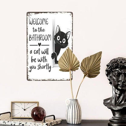 🐾💕 Vintage Cat Bathroom Sign - "Welcome to the Bathroom"