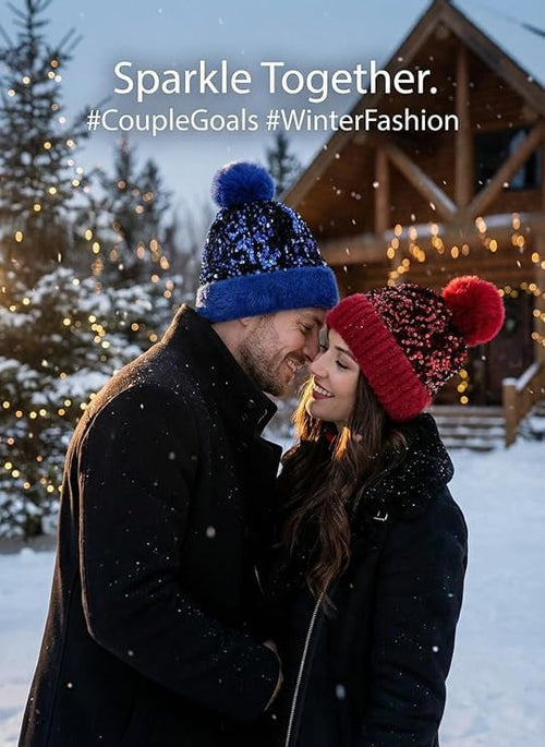 🔥Last Day 50% OFF - Winter Sparkly Sequin Pom Beanie
