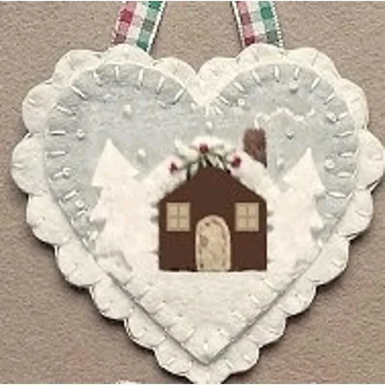 Pre-Cut Wool Blend Felt Holiday Hearts Ornament Kit