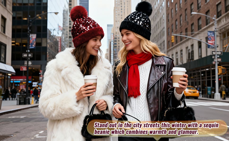 🔥Last Day 50% OFF - Winter Sparkly Sequin Pom Beanie